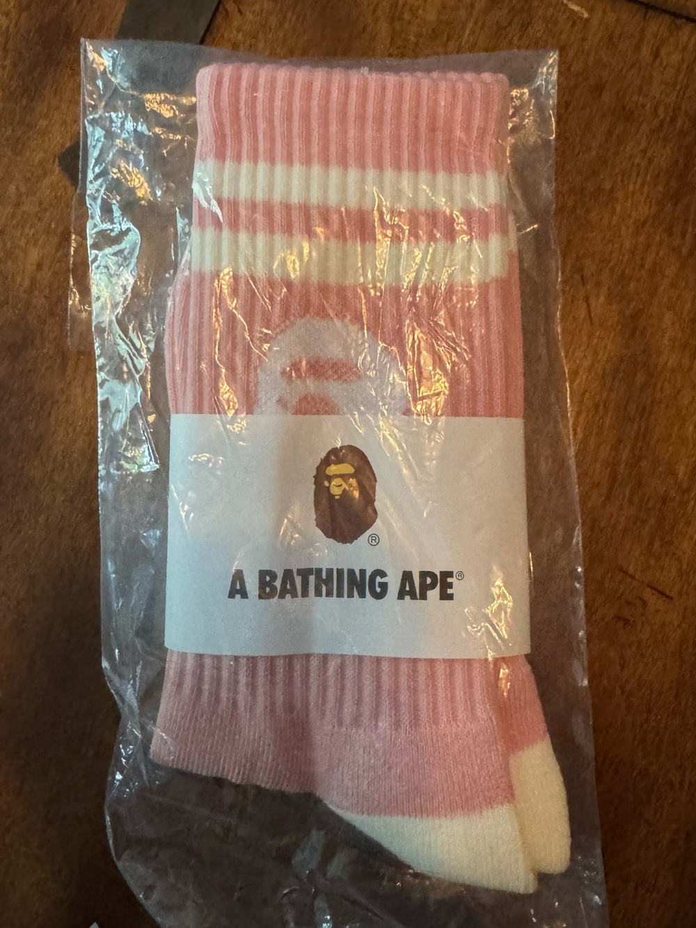 A Bathing Ape BAPE Pink White Logo Crew Socks New in Package